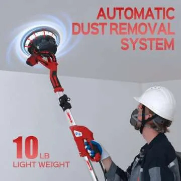 Drywall Sander with Vacuum Dust Collector, IMQUALI® 6.8A 750W Sander Tool with 7 Variable Speed 800-1750RPM, Popcorn Ceiling Removal Tool, Extendable Handle, LED Light,12pcs Sanding Discs, Red, I01R