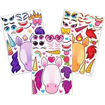 JOYIN 36PCS 9.8"x6.7" Make a face Stickers for Kids, Make Your Own Unicorn Stickers, Party Favors Ki...