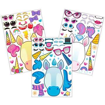JOYIN 36PCS 9.8"x6.7" Make a face Stickers for Kids, Make Your Own Unicorn Stickers, Party Favors Kids Crafts, Goodie Bags Stuffers, Classroom Rewards
