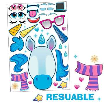 JOYIN 36PCS 9.8"x6.7" Make a face Stickers for Kids, Make Your Own Unicorn Stickers, Party Favors Kids Crafts, Goodie Bags Stuffers, Classroom Rewards