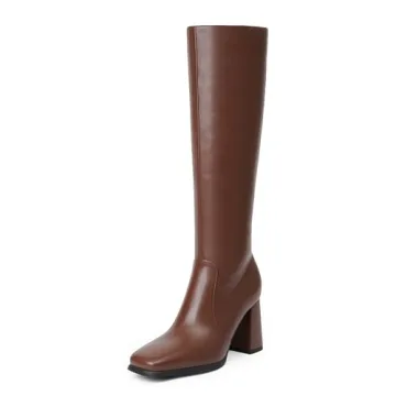 Modatope Brown Women's Chunky Heel Knee High Boots - Stylish & Comfortable