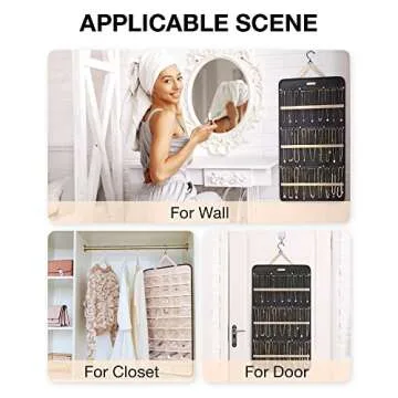 BAGSMART Hanging Jewelry Organizer Storage Roll with Hanger Metal Hooks Double-Sided Jewelry Holder for Earrings, Necklaces, Rings on Closet, Wall, Door, 1 piece, Extra Large, Black