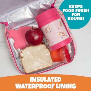 Bentology Lunch Box for Girls- Kids Insulated, Durable Unicorn Lunchbox Tote Bag Fits Bento Boxes, J...