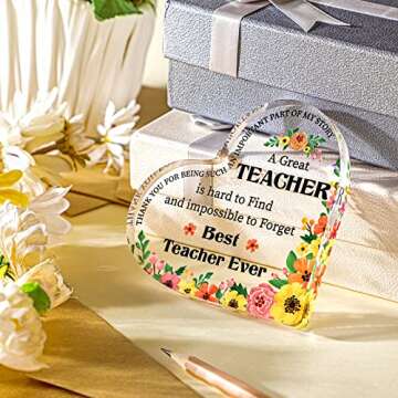 Perthlin Teacher Valentine Gifts for Women Teacher Thank You Gifts Best Teacher Appreciation Gifts from Student Teacher Retirement Gifts Teacher Office Desk Paperweight Keepsake(Heart Flowers)