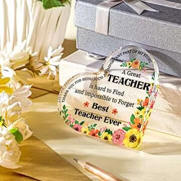 Perthlin Teacher Valentine Gifts for Women Teacher Thank You Gifts Best Teacher Appreciation Gifts from Student Teacher Retirement Gifts Teacher Office Desk Paperweight Keepsake(Heart Flowers)
