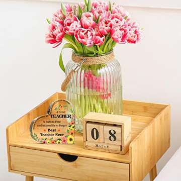 Perthlin Teacher Valentine Gifts for Women Teacher Thank You Gifts Best Teacher Appreciation Gifts from Student Teacher Retirement Gifts Teacher Office Desk Paperweight Keepsake(Heart Flowers)