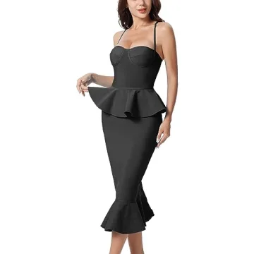 Elegant Midi Fishtail Bandage Dress for Women Bodycon