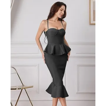 Elegant Midi Fishtail Bandage Dress for Women Bodycon