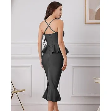 Elegant Midi Fishtail Bandage Dress for Women Bodycon