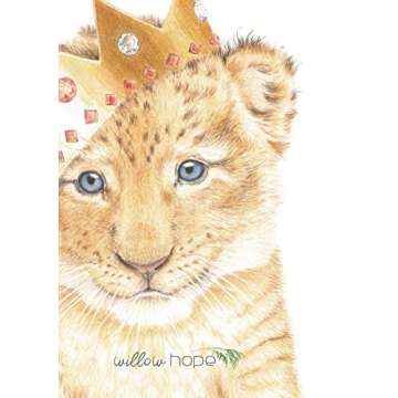WillowHope King and Queen Lion, Cub, Lioness Nursery Colour Pencil Art Prints - Boys or Girl Bedroom (King In Training - 11 x 14)