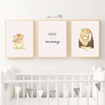 WillowHope King and Queen Lion, Cub, Lioness Nursery Colour Pencil Art Prints - Boys or Girl Bedroom (King In Training - 11 x 14)