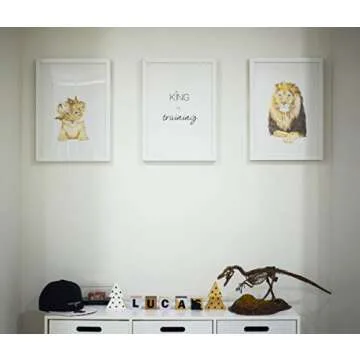 WillowHope King and Queen Lion, Cub, Lioness Nursery Colour Pencil Art Prints - Boys or Girl Bedroom (King In Training - 11 x 14)
