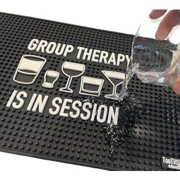 Group Therapy is In Session 17.7" x 11.8" Funny Bar Spill Mat Rail Countertop Accessory Home Pub Decor Slip Resistant Durable Thick Bar Covering for Craft Brewery Kitchen Cafe and Restaurant Accessory