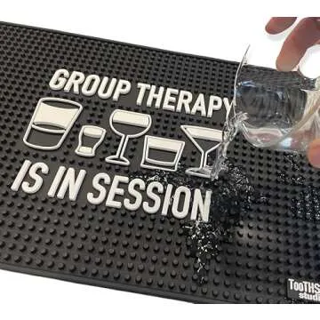 Group Therapy is In Session 17.7" x 11.8" Funny Bar Spill Mat Rail Countertop Accessory Home Pub Decor Slip Resistant Durable Thick Bar Covering for Craft Brewery Kitchen Cafe and Restaurant Accessory