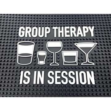 Group Therapy is In Session 17.7" x 11.8" Funny Bar Spill Mat Rail Countertop Accessory Home Pub Decor Slip Resistant Durable Thick Bar Covering for Craft Brewery Kitchen Cafe and Restaurant Accessory