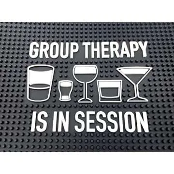 Group Therapy is In Session 17.7" x 11.8" Funny Bar Spill Mat Rail Countertop Accessory Home Pub Decor Slip Resistant Durable Thick Bar Covering for Craft Brewery Kitchen Cafe and Restaurant Accessory
