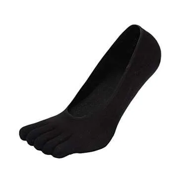 Ladies Womens No Show Toe Socks Running Five Finger Crew Ankle Cotton Socks, Black, One Size, 6 Pairs