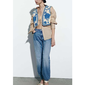 Embroidered Vest Top for Women - Vintage Floral Style