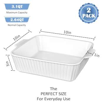 Casserole Dishes for Oven, 10'' Square Casserole Baking Dish, 2 Pack Ceramic Baking Dishes, Bakeware...