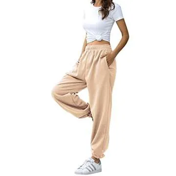 HeSaYep High Waisted Sweatpants for Women Workout Active Joggers Pants Baggy Lounge Bottoms,Beige X-Large