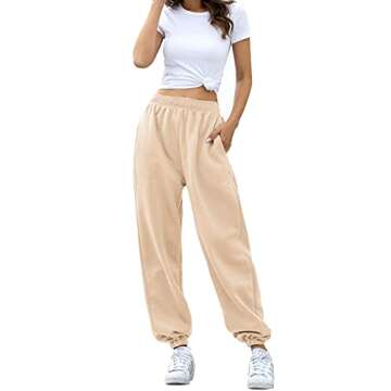 HeSaYep High Waisted Sweatpants for Women Workout Active Joggers Pants Baggy Lounge Bottoms,Beige X-Large