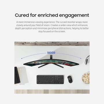 SAMSUNG 24" Essential S3 (S36GD) Series FHD 1800R Curved Computer Monitor, 100Hz, Game Mode, Advanced Eye Comfort, HDMI and D-sub Ports, LS24D366GANXZA, 2024