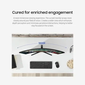 SAMSUNG 24" Essential S3 (S36GD) Series FHD 1800R Curved Computer Monitor, 100Hz, Game Mode, Advanced Eye Comfort, HDMI and D-sub Ports, LS24D366GANXZA, 2024