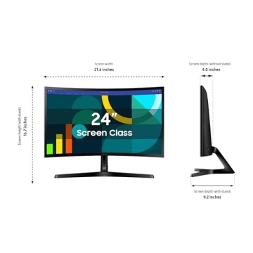 SAMSUNG 24" Essential S3 (S36GD) Series FHD 1800R Curved Computer Monitor, 100Hz, Game Mode, Advanced Eye Comfort, HDMI and D-sub Ports, LS24D366GANXZA, 2024