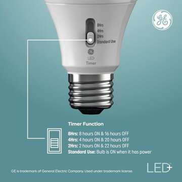 GE LED+ Timer A19 LED Light Bulbs, Built-in Automatic Indoor Timer Light, 8W, Soft White (1 Pack)