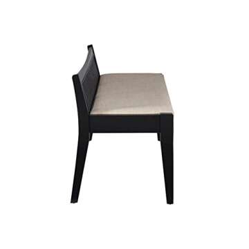 Powell Kasi Black Low Back Cane Bench with Beige Upholstered Seat