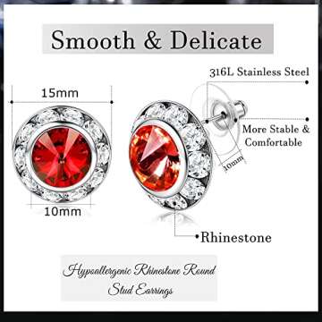 12 Pairs Hypoallergenic Dance Competition Earrings Set - Colorful Rhinestone Studs