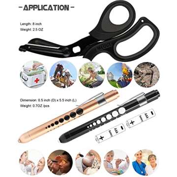 MEUUT 3 Pack Medical Scissors and penlights for Nurses with Four Batteries-One 8" Patented Trauma Scissor Bandage Scissor Two LED Pen lights for Nurse Doctor EMT First Aid