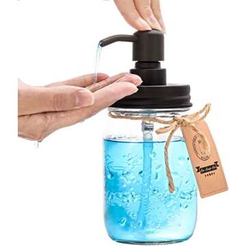 5 Pcs Mason Jar Bathroom Accessories Set - Mason Jar Soap Dispenser & 2 Apothecary Jars & Toothbrush Holder &Ceramic Drain Soap Dish - Rustic Farmhouse Restroom Bathroom Home Decor Clearance, Black