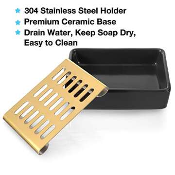 5 Pcs Mason Jar Bathroom Accessories Set - Mason Jar Soap Dispenser & 2 Apothecary Jars & Toothbrush Holder &Ceramic Drain Soap Dish - Rustic Farmhouse Restroom Bathroom Home Decor Clearance, Black