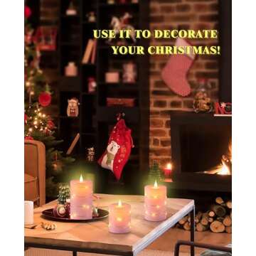 Upinmz Flickering Flameless Candles with Embedded String Lights, Battery Operated Candles with Remote Control and Timer,LED Candles for Home Decoration,Real Wax, 3 Pack Pink