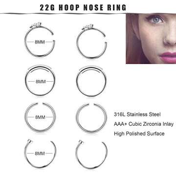 Stylish FUNRUN 22g 316L Stainless Steel Nose Rings