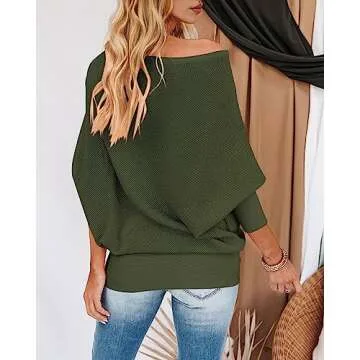 Zenlonr Women's Off Shoulder Fall Sweater in Army Green