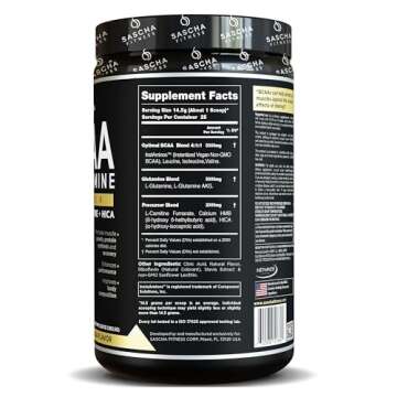 SASCHA FITNESS BCAA 4:1:1 + Glutamine, HMB, L-Carnitine, HICA | Powerful and Instant Powder Blend with Branched Chain Amino Acids (BCAAs) for Pre, Intra and Post-Workout | Natural Piña Colada,362.5g