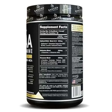 SASCHA FITNESS BCAA 4:1:1 + Glutamine, HMB, L-Carnitine, HICA | Powerful and Instant Powder Blend with Branched Chain Amino Acids (BCAAs) for Pre, Intra and Post-Workout | Natural Piña Colada,362.5g
