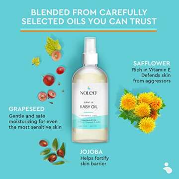 NOLEO Gentle Baby Oil - Calming Baby Oil for Newborn w/Grapeseed, Safflower & Jojoba Baby Skin Care Natural Oils - Baby Oil Organic for Sensitive Skin, No Fragrance & No Perfumes - 4 oz