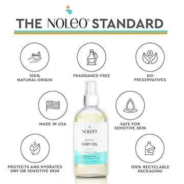 NOLEO Gentle Baby Oil - Calming Baby Oil for Newborn w/Grapeseed, Safflower & Jojoba Baby Skin Care Natural Oils - Baby Oil Organic for Sensitive Skin, No Fragrance & No Perfumes - 4 oz
