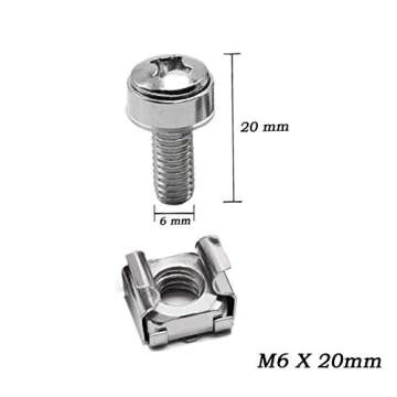 Wang-Data 100 Sets M6 Square Hole Cage Nuts & Screws - Durable Hardware for Server Racks