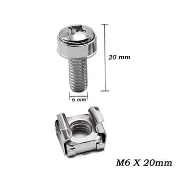 Wang-Data 100 Sets M6 Square Hole Cage Nuts & Screws - Durable Hardware for Server Racks