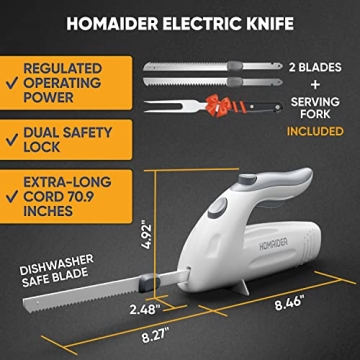 HOMAIDER Electric Knife for Carving Meat, Bread & More