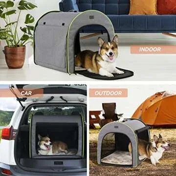 PETSFIT Foldable Dog Crate, Dog Travel Crate - 30 Inch Lightweight, Roomy, Easy to Set Up, Portable Pop Up Dog Carrier with Thick Mat, Sturdy Portable Dog Crate, Gray