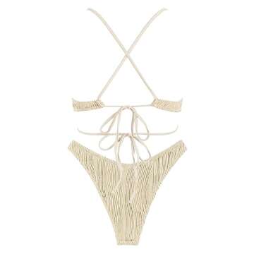 ZAFUL Women's Cutout Bikini Criss Cross Textured Metal High Leg Bikini Sets Cheeky Bikini Two Piece Swimsuit
