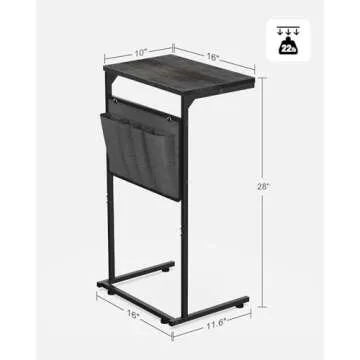 Vantic C Shaped End Table, Small Side Table for Couch and Recliner, Slide Under Sofa Tray Desk with Storage Bag for Living Room and Bedroom, Deep Grey