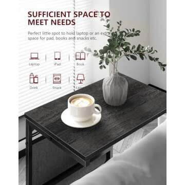 Vantic C Shaped End Table, Small Side Table for Couch and Recliner, Slide Under Sofa Tray Desk with Storage Bag for Living Room and Bedroom, Deep Grey