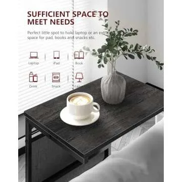 Vantic C Shaped End Table, Small Side Table for Couch and Recliner, Slide Under Sofa Tray Desk with Storage Bag for Living Room and Bedroom, Deep Grey