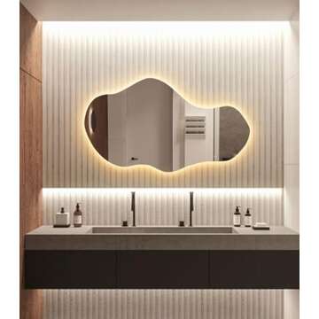 FAWdecor Irregular Led Lighted Mirror for Bathroom, Asymmetrical Vanity Mirror with Lights, Washbasi...